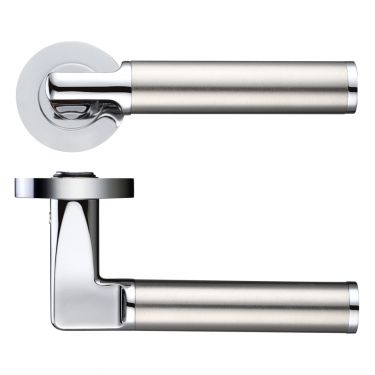 Click Here To Enlarge This Photo Of ZPZ030CPSS - Zoo Hardware Stanza 'Milan' Lever Handles on Round Screw on Rose &lpar;Dual Finish&rpar; Polished Chrome&sol;Satin Stainless &lpar;Designer Range&rpar;
