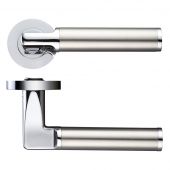ZPZ030CPSS - Zoo Hardware Stanza 'Milan' Lever Handles on Round Screw on Rose &lpar;Dual Finish&rpar; Polished Chrome&sol;Satin Stainless &lpar;Designer Range&rpar;