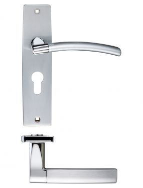 Click Here To Enlarge This Photo Of ZPZ081EPSCCP - Zoo Hardware Stanza 'Amalfi' Euro Profile Lock Lever Handles &lpar;47&period;5mm c&sol;c&rpar; on Backplate &lpar;Dual Finish&rpar; Satin&sol;Polished Chrome &lpar;Designer Range&rpar;