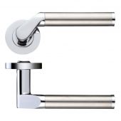 ZPZ120CPSS - Zoo Hardware Stanza 'Venus' Lever Handles on Round Screw on Rose Polished &lpar;Dual Finish&rpar; Chrome&sol;Satin Stainless &lpar;Designer Range&rpar;