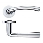ZPZ130SCCP - Zoo Hardware Stanza 'Saturn' Lever Handles on Round Screw on Rose &lpar;Dual Finish&rpar; Satin&sol;Polished Chrome &lpar;Designer Range&rpar;