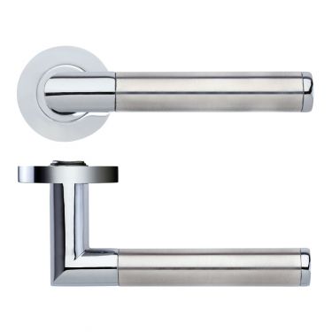 Click Here To Enlarge This Photo Of ZPZ170CPSS - Zoo Hardware Stanza 'Luna' Lever Handles on Round Screw on Rose &lpar;Dual Finish&rpar; Polished Chrome&sol;Satin Stainless &lpar;Designer Range&rpar;