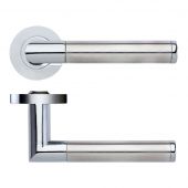 ZPZ170CPSS - Zoo Hardware Stanza 'Luna' Lever Handles on Round Screw on Rose &lpar;Dual Finish&rpar; Polished Chrome&sol;Satin Stainless &lpar;Designer Range&rpar;