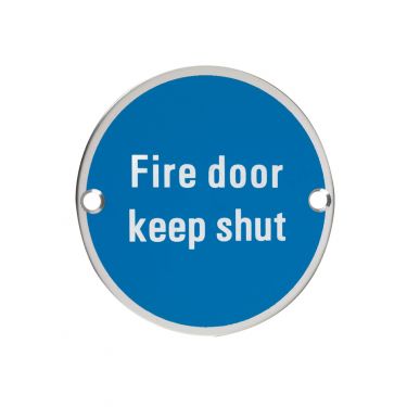 Click Here To Enlarge This Photo Of ZSS09PS - Zoo Hardware 76mm 'Fire Door Keep Shut' Disc Signage - Polished Stainless