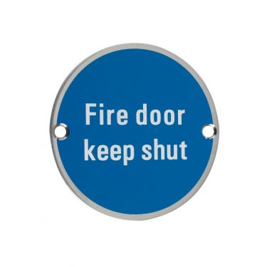 Click Here To Enlarge This Photo Of ZSS09SS - Zoo Hardware 76mm 'Fire Door Keep Shut' Disc Signage - Satin Stainless Steel