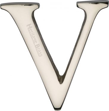 Click Here To Enlarge This Photo Of C1565 2 V-PNF Heritage Brass Alphabet V Pin Fix 51mm &lpar;2"&rpar; Polished Nickel Finish