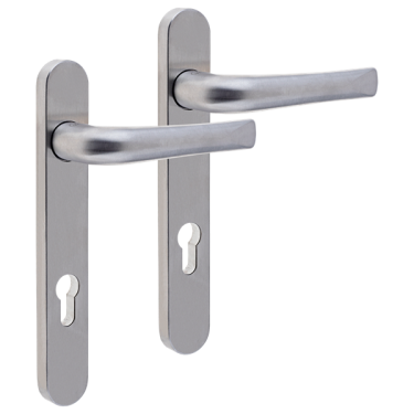 Click Here To Enlarge This Photo Of L24925 - MILA Satin Stainless Steel Espagnolette Handles - 92mm Centres - 210mm Screw Centres - 240mm Backplate