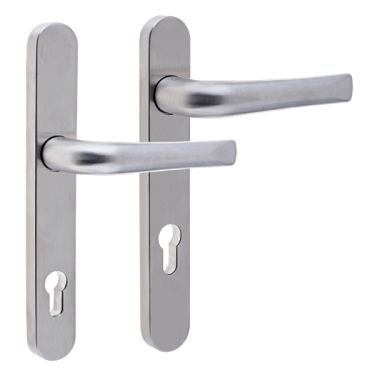 Click Here To Enlarge This Photo Of L24929 - MILA Satin Stainless Steel Espagnolette Handles - 92&sol;62mm Centres - 210mm Screw Centres - 240mm Backplate