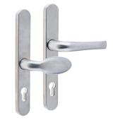 L24931 - MILA Satin Stainless Steel Espagnolette Handles - 92&sol;62mm Centres - 210mm Screw Centres - 240mm Backplate