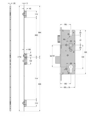 Click Here To Enlarge This Photo Of L26602 - WINKHAUS AV2 Auto Locking Latch & Deadbolt Multipoint Lock - 2 Hook - 35&sol;92 - L&sol;H - 20mm Radius Faceplate &lpar;2771124&rpar;