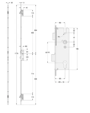 Click Here To Enlarge This Photo Of L30305 - WINKHAUS STV Trulock Latch & Deadbolt Split Spindle Multipoint Lock - 2 Hooks - 55&sol;92 - R&sol;H - 20mm Radius Faceplate &lpar;2760265&rpar;