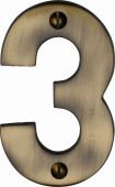C1566 3-AT Heritage Brass Numeral 3 Face Fix 76mm &lpar;3"&rpar; Antique Brass Finish