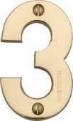 C1566 3-PB Heritage Brass Numeral 3 Face Fix 76mm &lpar;3"&rpar; Polished Brass Finish