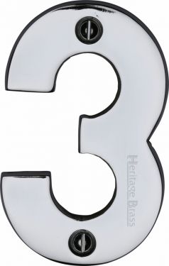 Click Here To Enlarge This Photo Of C1566 3-PC Heritage Brass Numeral 3 Face Fix 76mm &lpar;3"&rpar; Polished Chrome Finish