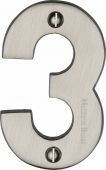 C1566 3-SN Heritage Brass Numeral 3 Face Fix 76mm &lpar;3"&rpar; Satin Nickel Finish