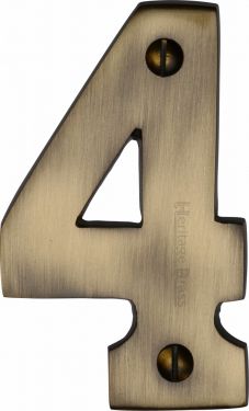Click Here To Enlarge This Photo Of C1566 4-AT Heritage Brass Numeral 4 Face Fix 76mm &lpar;3"&rpar; Antique Brass Finish