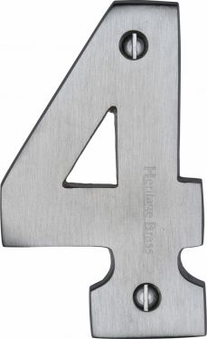 Click Here To Enlarge This Photo Of C1566 4-SC Heritage Brass Numeral 4 Face Fix 76mm &lpar;3"&rpar; Satin Chrome Finish