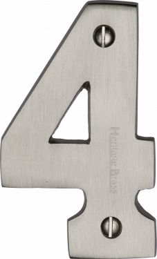 Click Here To Enlarge This Photo Of C1566 4-SN Heritage Brass Numeral 4 Face Fix 76mm &lpar;3"&rpar; Satin Nickel Finish