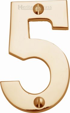 Click Here To Enlarge This Photo Of C1566 5-PB Heritage Brass Numeral 5 Face Fix 76mm &lpar;3"&rpar; Polished Brass Finish