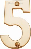 C1566 5-PB Heritage Brass Numeral 5 Face Fix 76mm &lpar;3"&rpar; Polished Brass Finish