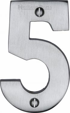 Click Here To Enlarge This Photo Of C1566 5-SC Heritage Brass Numeral 5 Face Fix 76mm &lpar;3"&rpar; Satin Chrome Finish