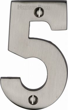 Click Here To Enlarge This Photo Of C1566 5-SN Heritage Brass Numeral 5 Face Fix 76mm &lpar;3"&rpar; Satin Nickel Finish