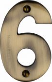 C1566 6-AT Heritage Brass Numeral 6 Face Fix 76mm &lpar;3"&rpar; Antique Brass Finish