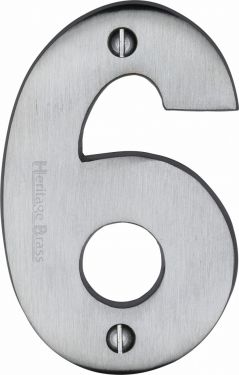 Click Here To Enlarge This Photo Of C1566 6-SC Heritage Brass Numeral 6 Face Fix 76mm &lpar;3"&rpar; Satin Chrome Finish
