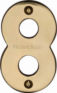 Click Here To Enlarge This Photo Of C1566 8-PB Heritage Brass Numeral 8 Face Fix 76mm &lpar;3"&rpar; Polished Brass Finish