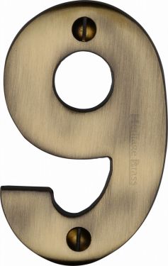 Click Here To Enlarge This Photo Of C1566 9-AT Heritage Brass Numeral 9 Face Fix 76mm &lpar;3"&rpar; Antique Brass Finish