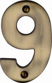 C1566 9-AT Heritage Brass Numeral 9 Face Fix 76mm &lpar;3"&rpar; Antique Brass Finish