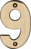 C1566 9-PB Heritage Brass Numeral 9 Face Fix 76mm &lpar;3"&rpar; Polished Brass Finish