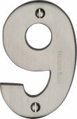 C1566 9-SN Heritage Brass Numeral 9 Face Fix 76mm &lpar;3"&rpar; Satin Nickel Finish
