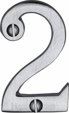 Click Here To Enlarge This Photo Of C1567 2-SC Heritage Brass Numeral 2 Face Fix 51mm &lpar;2"&rpar; Satin Chrome Finish