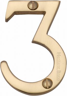 Click Here To Enlarge This Photo Of C1567 3-PB Heritage Brass Numeral 3 Face Fix 51mm &lpar;2"&rpar; Polished Brass Finish
