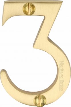 Click Here To Enlarge This Photo Of C1567 3-SB Heritage Brass Numeral 3 Face Fix 51mm &lpar;2"&rpar; Satin Brass Finish