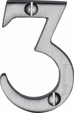 Click Here To Enlarge This Photo Of C1567 3-SC Heritage Brass Numeral 3 Face Fix 51mm &lpar;2"&rpar; Satin Chrome Finish