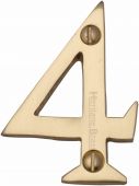 C1567 4-PB Heritage Brass Numeral 4 Face Fix 51mm &lpar;2"&rpar; Polished Brass Finish
