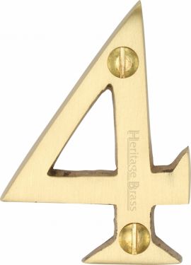Click Here To Enlarge This Photo Of C1567 4-SB Heritage Brass Numeral 4 Face Fix 51mm &lpar;2"&rpar; Satin Brass Finish