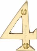 C1567 4-SB Heritage Brass Numeral 4 Face Fix 51mm &lpar;2"&rpar; Satin Brass Finish