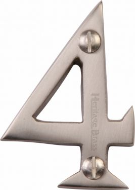 Click Here To Enlarge This Photo Of C1567 4-SN Heritage Brass Numeral 4 Face Fix 51mm &lpar;2"&rpar; Satin Nickel Finish