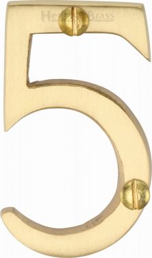 Click Here To Enlarge This Photo Of C1567 5-SB Heritage Brass Numeral 5 Face Fix 51mm &lpar;2"&rpar; Satin Brass Finish