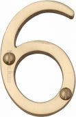 C1567 6-PB Heritage Brass Numeral 6 Face Fix 51mm &lpar;2"&rpar; Polished Brass Finish