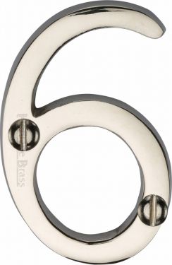 Click Here To Enlarge This Photo Of C1567 6-PNF Heritage Brass Numeral 6 Face Fix 51mm &lpar;2"&rpar; Polished Nickel Finish