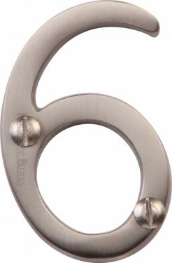 Click Here To Enlarge This Photo Of C1567 6-SN Heritage Brass Numeral 6 Face Fix 51mm &lpar;2"&rpar; Satin Nickel Finish