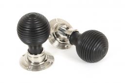83634 From The Anvil Ebony Mortice&sol;Rim Beehive Knob Set - Polished Nickel Roses
