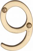 C1567 9-PB Heritage Brass Numeral 9 Face Fix 51mm &lpar;2"&rpar; Polished Brass Finish