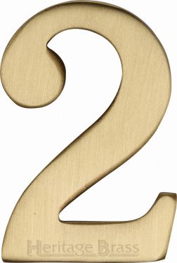 Click Here To Enlarge This Photo Of C1568 2-SB Heritage Brass Numeral 2 Self Adhesive 51mm &lpar;2"&rpar; Satin Brass Finish