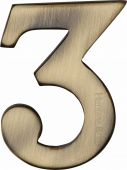 C1568 3-AT Heritage Brass Numeral 3 Self Adhesive 51mm &lpar;2"&rpar; Antique Brass Finish