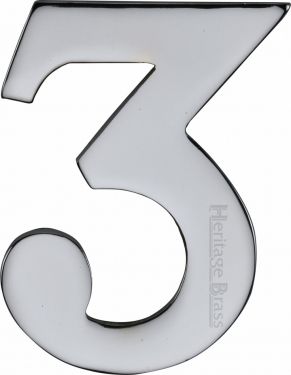 Click Here To Enlarge This Photo Of C1568 3-PC Heritage Brass Numeral 3 Self Adhesive 51mm &lpar;2"&rpar; Polished Chrome Finish